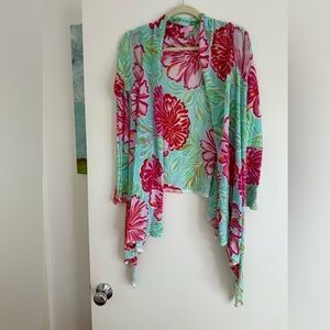 Lilly Pulitzer "Katia" Floral Wrap Cardigan - Pink & Green - Size S